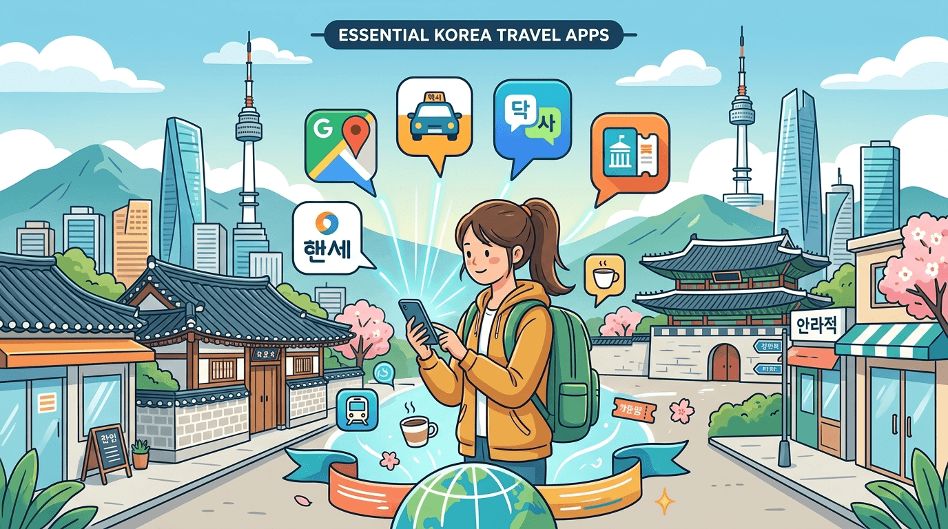 Illustration of Essential Korea Travel Apps to Download