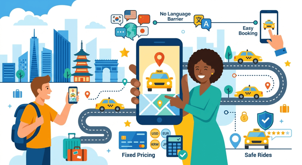 KSTAXI(https://kstaxi.net/) illustration for KSTAXI: The Best Effortless Way for Foreigners to Use Taxis
