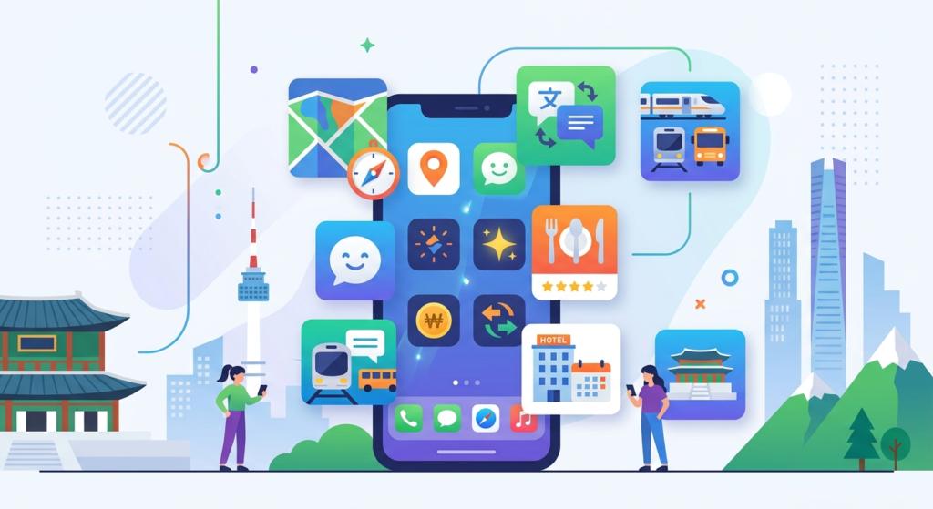 Illustration of Essential Korea Travel Apps to Download
