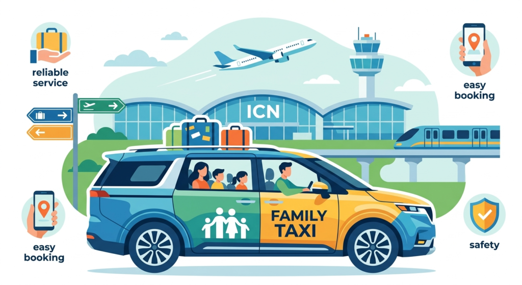 Illustration of Family Airport Transportation at Incheon