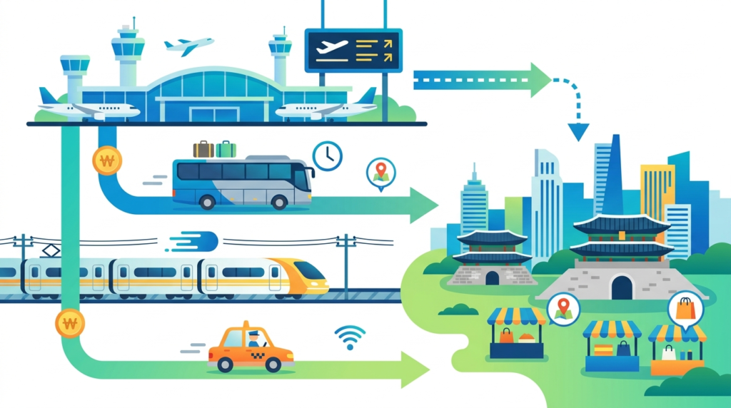 Illustration of How to Get from Incheon Airport to Dongdaemun