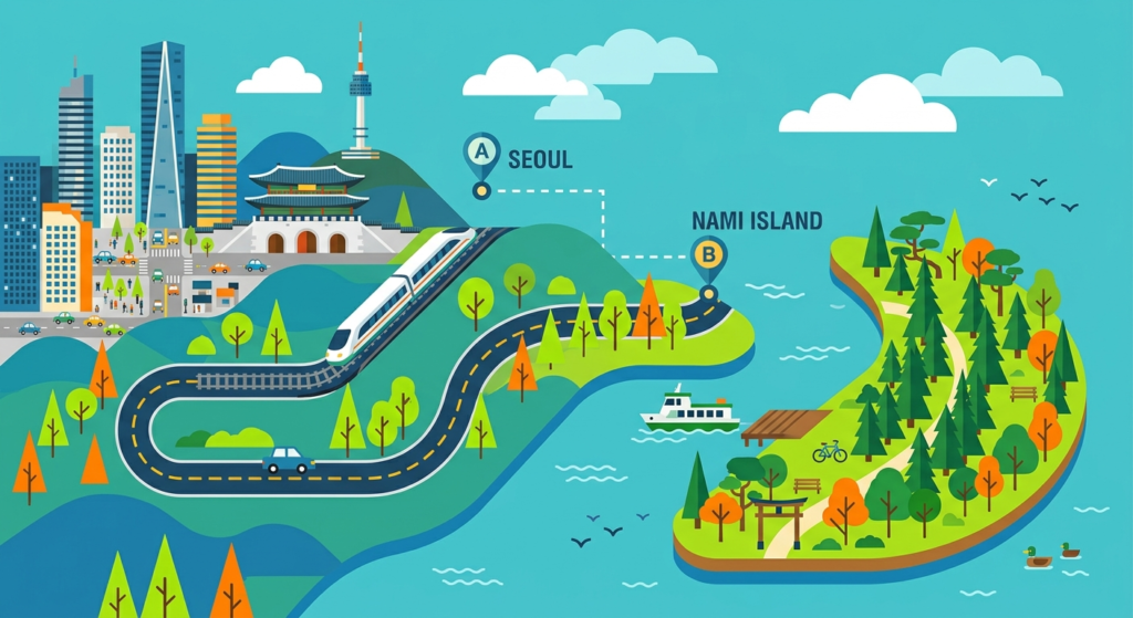 Illustration of How to Travel from Seoul to Nami Island