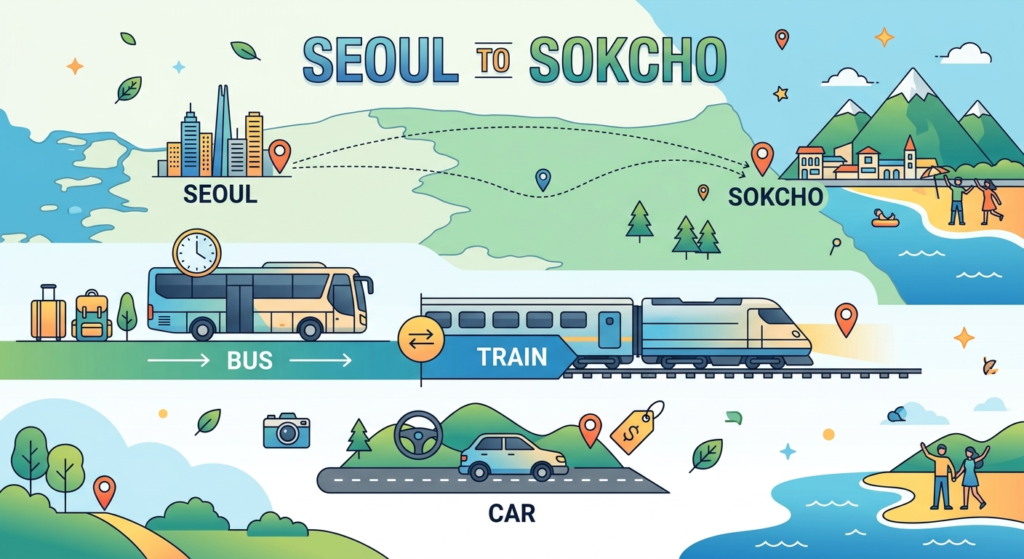 Illustration of How to Travel from Seoul to Sokcho