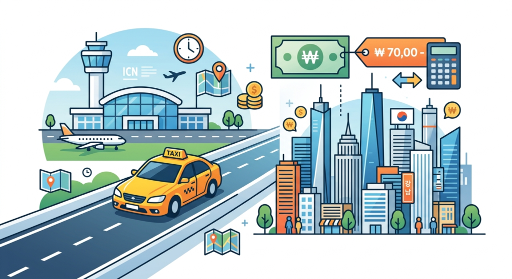 Illustration of Incheon Airport to Gangnam Taxi Fare