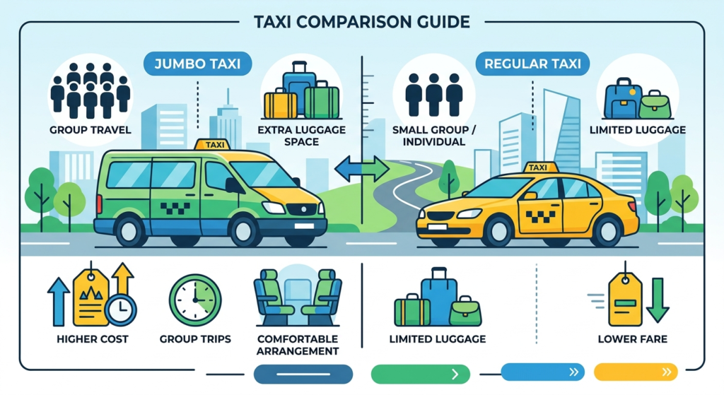 Illustration of Jumbo Taxi vs Regular Taxi Guide