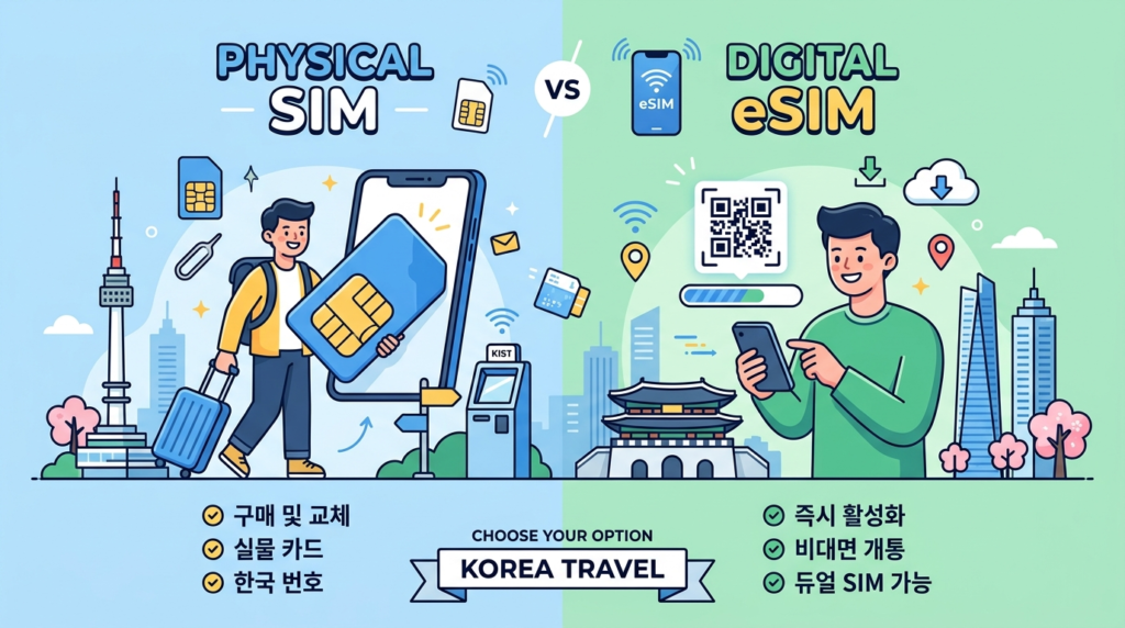 Illustration of Korea SIM Card vs eSIM Guide